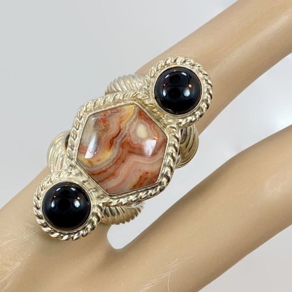 Onyx Ring, Sardonyx Eye Agate, Sterling Silver, Black Onyx, Jay King, DRT, DTR - Picture 1 of 6